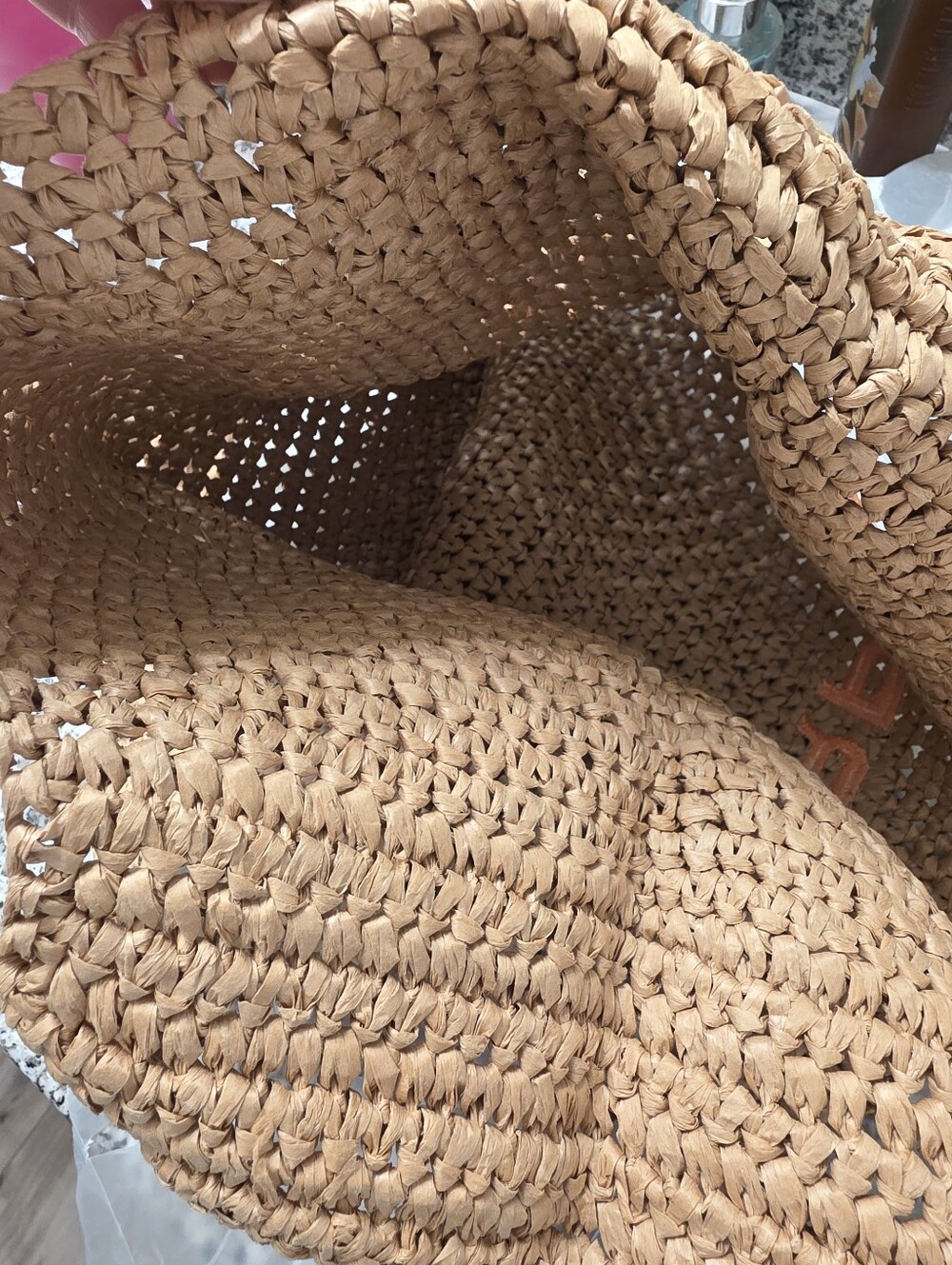 Morphe Tan Woven Straw Tote with Orange Logo - Picture 4 of 6